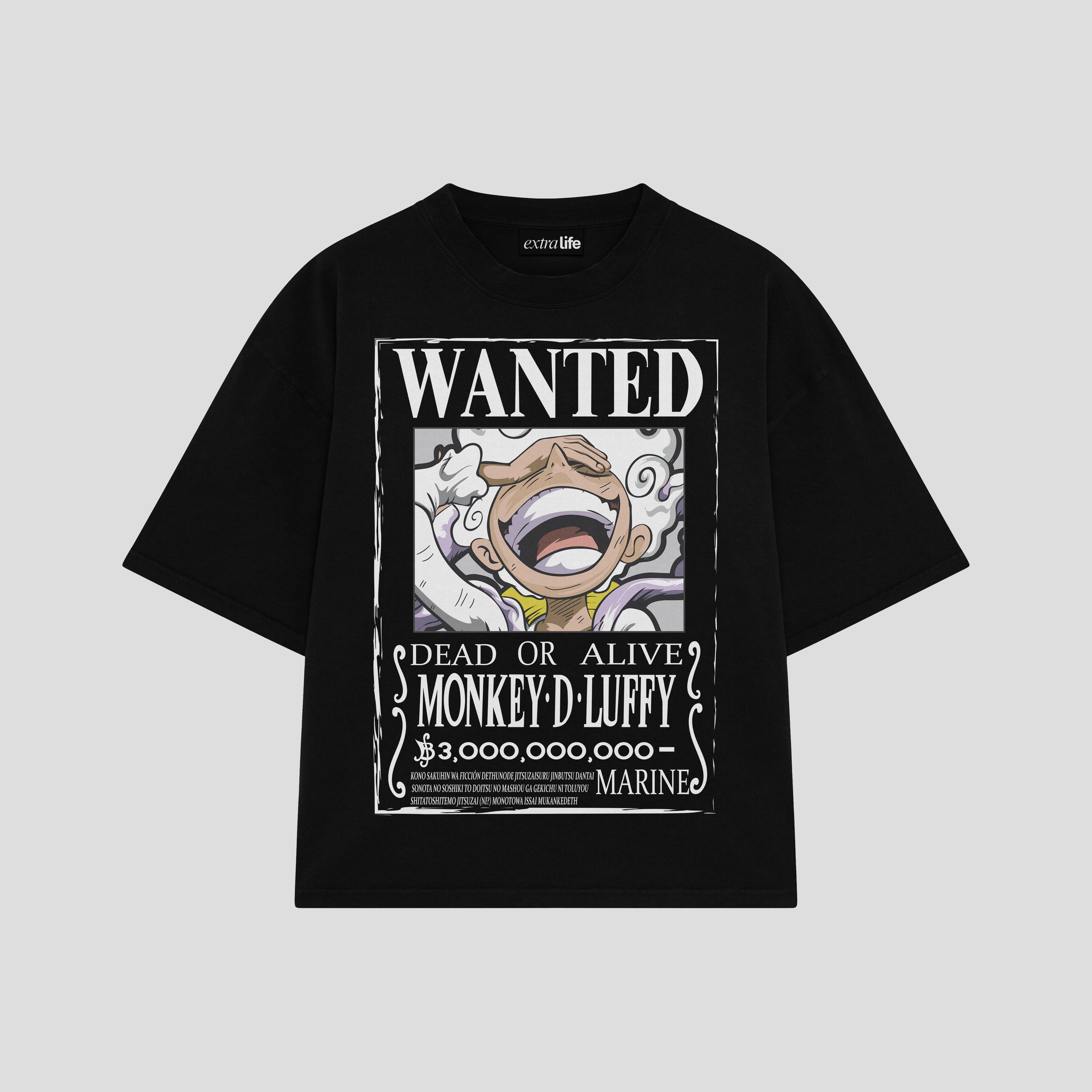 Playera streetwear premium de anime y gaming ExtraLife MX, corte boxy oversized drop shoulder heavyweight en color Deep Black y Off-White, moda urbana mexicana de culto.