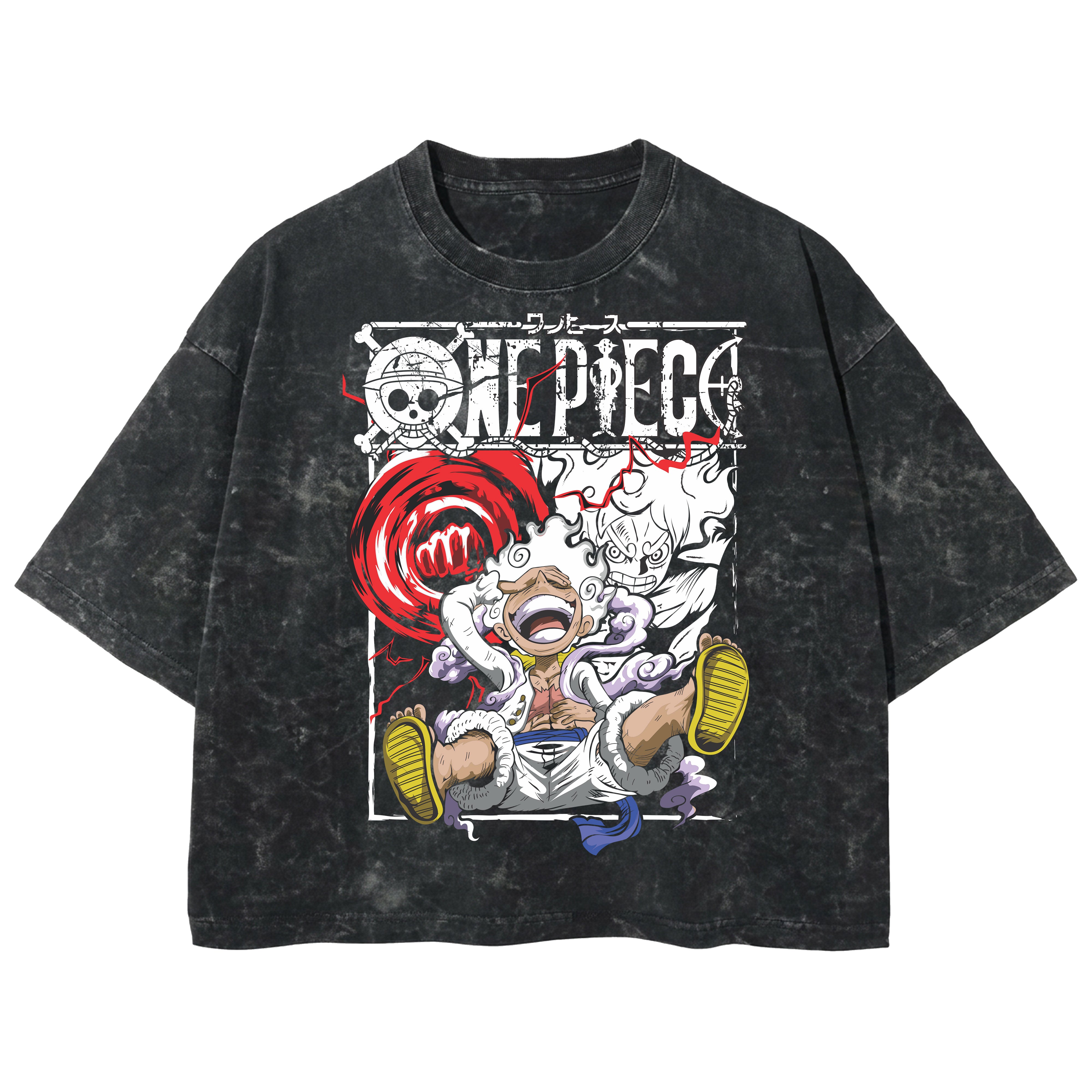 Playera streetwear premium de anime y gaming ExtraLife MX, corte boxy deluxe mineral wash heavyweight en color Acid Wash, moda urbana mexicana de culto.