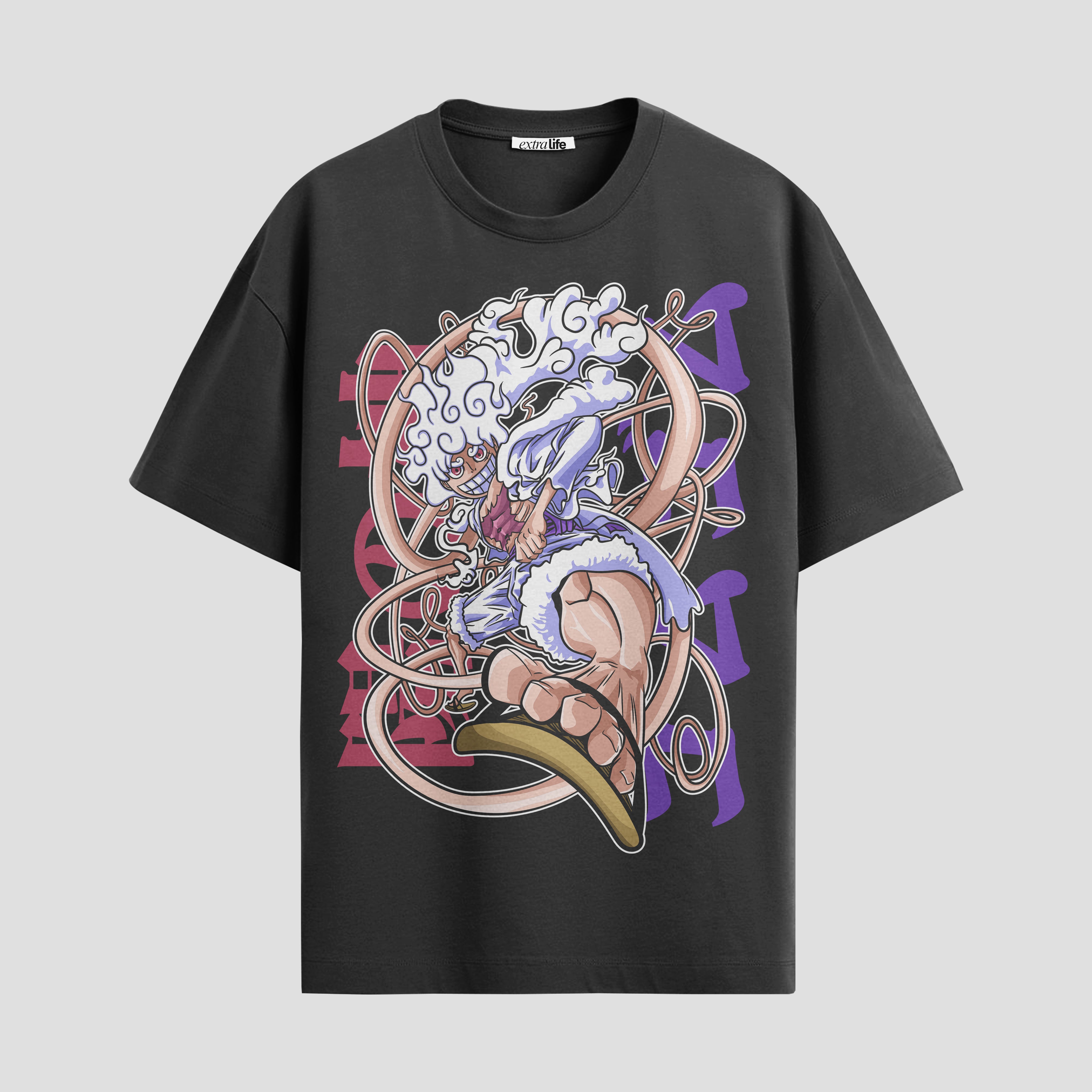 Playera urbana de anime y gaming ExtraLife MX, corte Standard Fit unisex ligero y transpirable en color Deep Black y Pure White, ropa de uso diario para gym y casual.