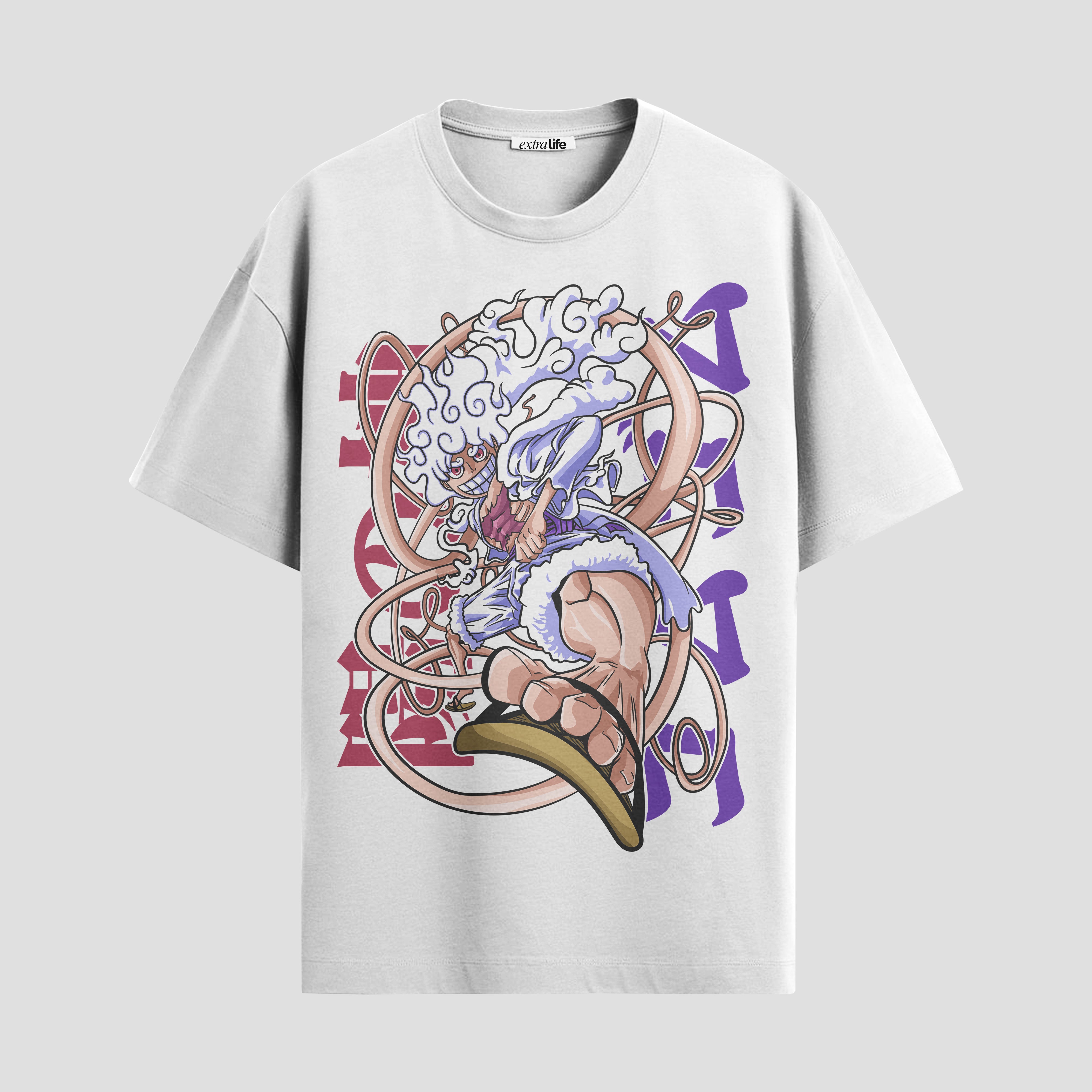 Playera urbana de anime y gaming ExtraLife MX, corte Standard Fit unisex ligero y transpirable en color Deep Black y Pure White, ropa de uso diario para gym y casual.