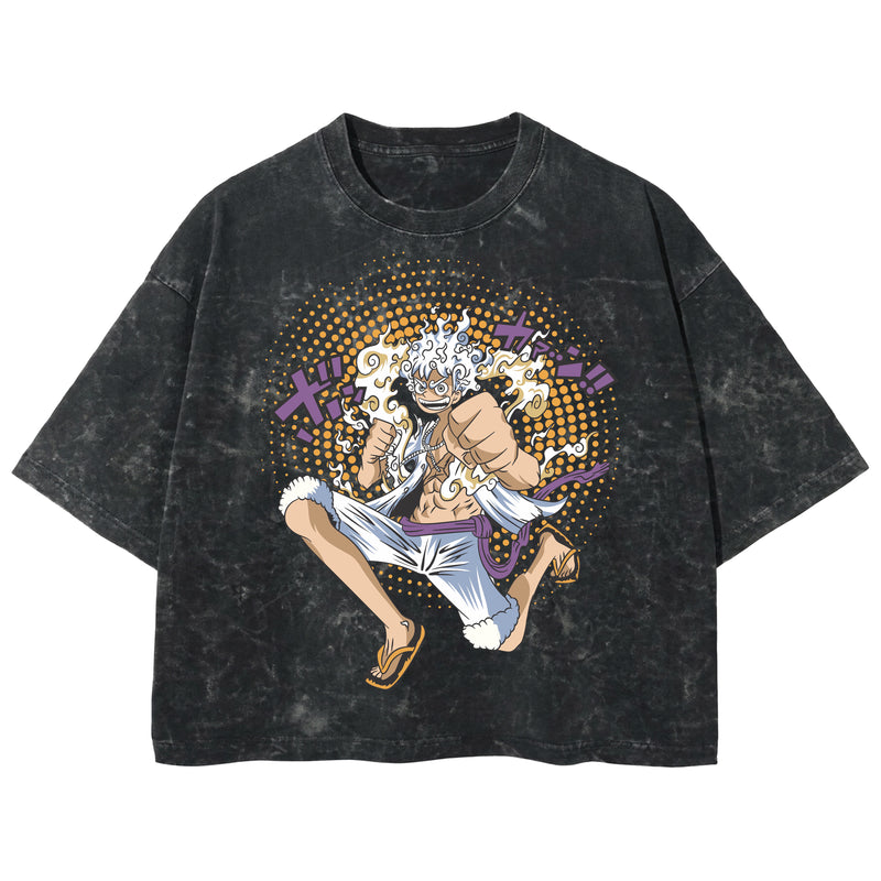 Playera streetwear premium de anime y gaming ExtraLife MX, corte boxy deluxe mineral wash heavyweight en color Acid Wash, moda urbana mexicana de culto.