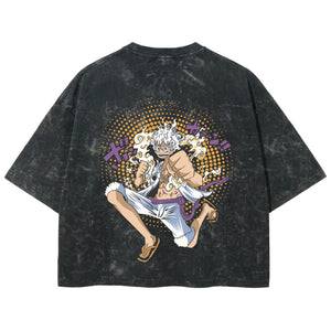 Playera streetwear premium de anime y gaming ExtraLife MX, corte boxy deluxe mineral wash heavyweight en color Acid Wash, moda urbana mexicana de culto.