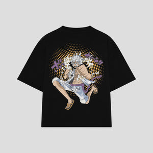 Playera streetwear premium de anime y gaming ExtraLife MX, corte boxy oversized drop shoulder heavyweight en color Deep Black y Off-White, moda urbana mexicana de culto.