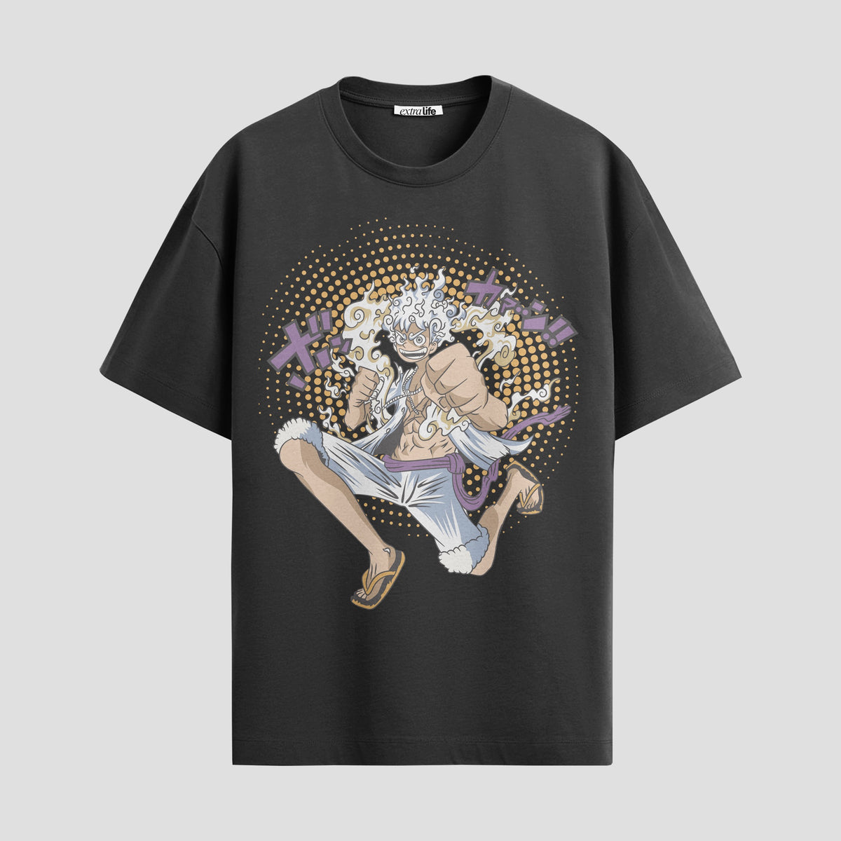 Playera urbana de anime y gaming ExtraLife MX, corte Classic Premium unisex ligero y transpirable en color Deep Black y Pure White, ropa de uso diario para gym y casual.