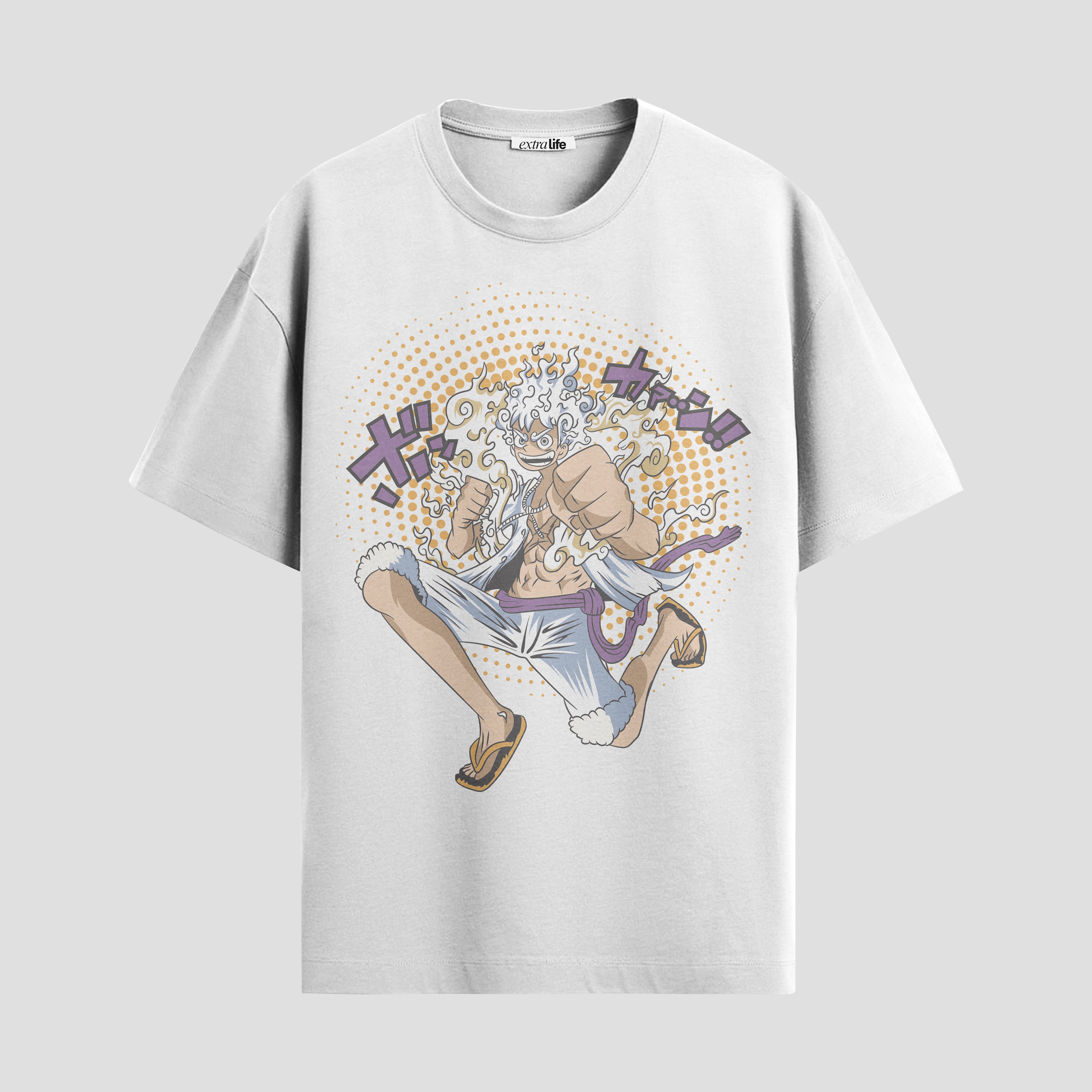 Playera urbana de anime y gaming ExtraLife MX, corte Standard Fit unisex ligero y transpirable en color Deep Black y Pure White, ropa de uso diario para gym y casual.