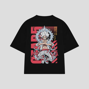 Playera streetwear premium de anime y gaming ExtraLife MX, corte boxy oversized drop shoulder heavyweight en color Deep Black y Off-White, moda urbana mexicana de culto.