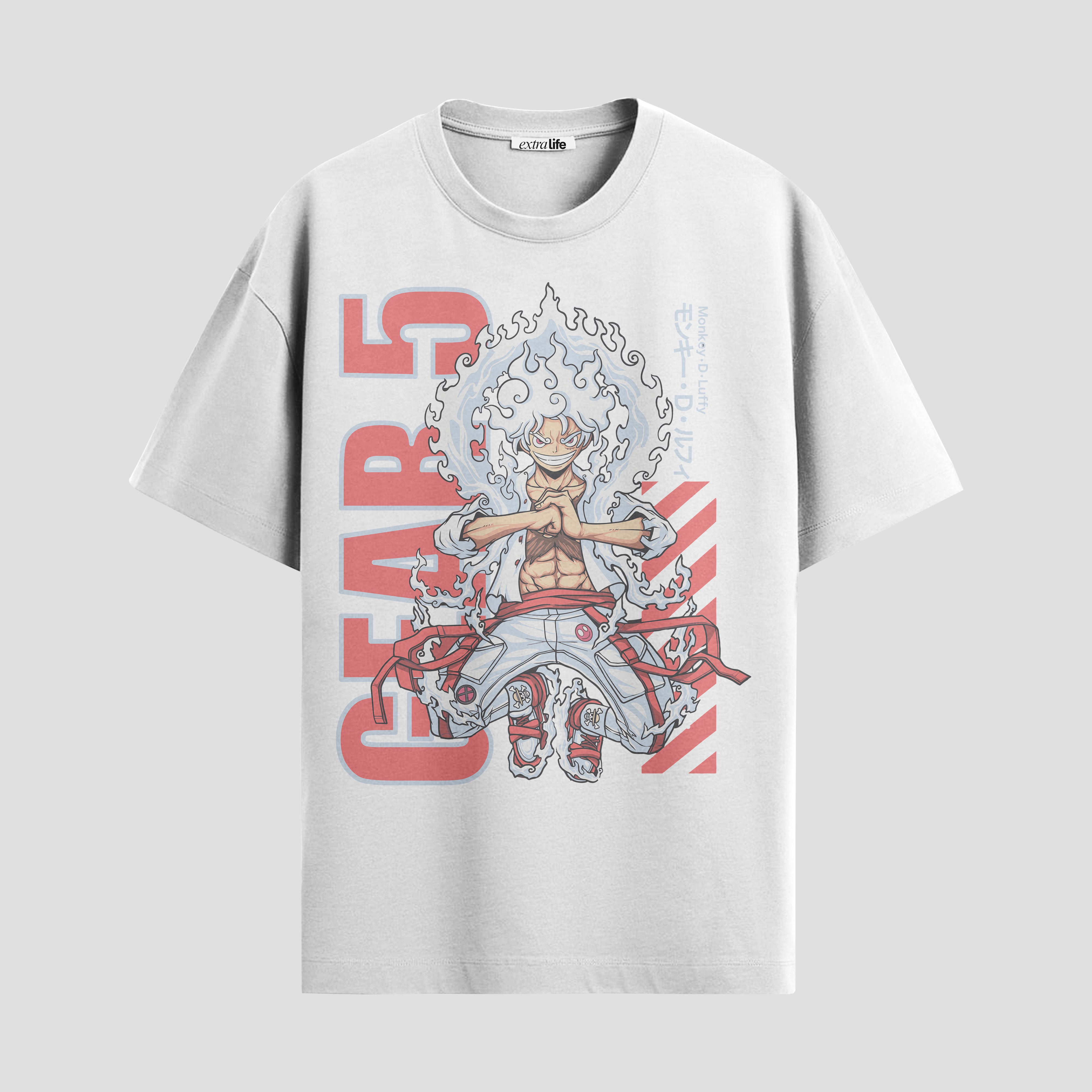 Playera urbana de anime y gaming ExtraLife MX, corte Standard Fit unisex ligero y transpirable en color Deep Black y Pure White, ropa de uso diario para gym y casual.