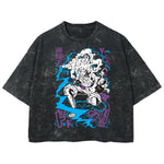 Playera streetwear premium de anime y gaming ExtraLife MX, corte boxy deluxe mineral wash heavyweight en color Acid Wash, moda urbana mexicana de culto.