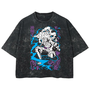 Playera streetwear premium de anime y gaming ExtraLife MX, corte boxy deluxe mineral wash heavyweight en color Acid Wash, moda urbana mexicana de culto.