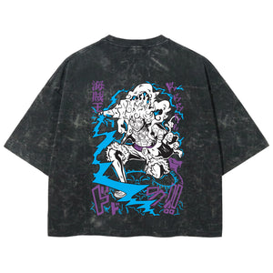 Playera streetwear premium de anime y gaming ExtraLife MX, corte boxy deluxe mineral wash heavyweight en color Acid Wash, moda urbana mexicana de culto.