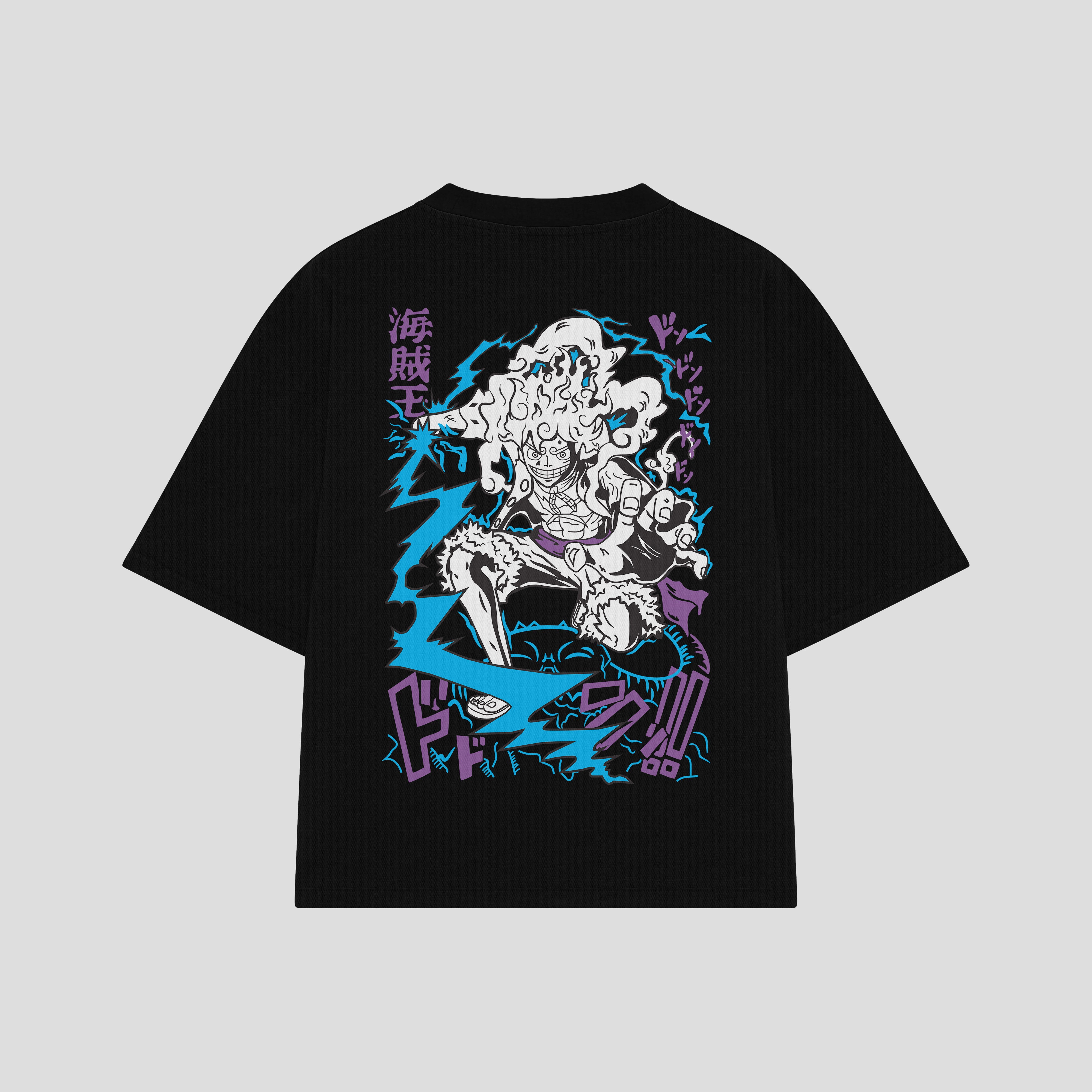 Playera streetwear premium de anime y gaming ExtraLife MX, corte boxy oversized drop shoulder heavyweight en color Deep Black y Off-White, moda urbana mexicana de culto.