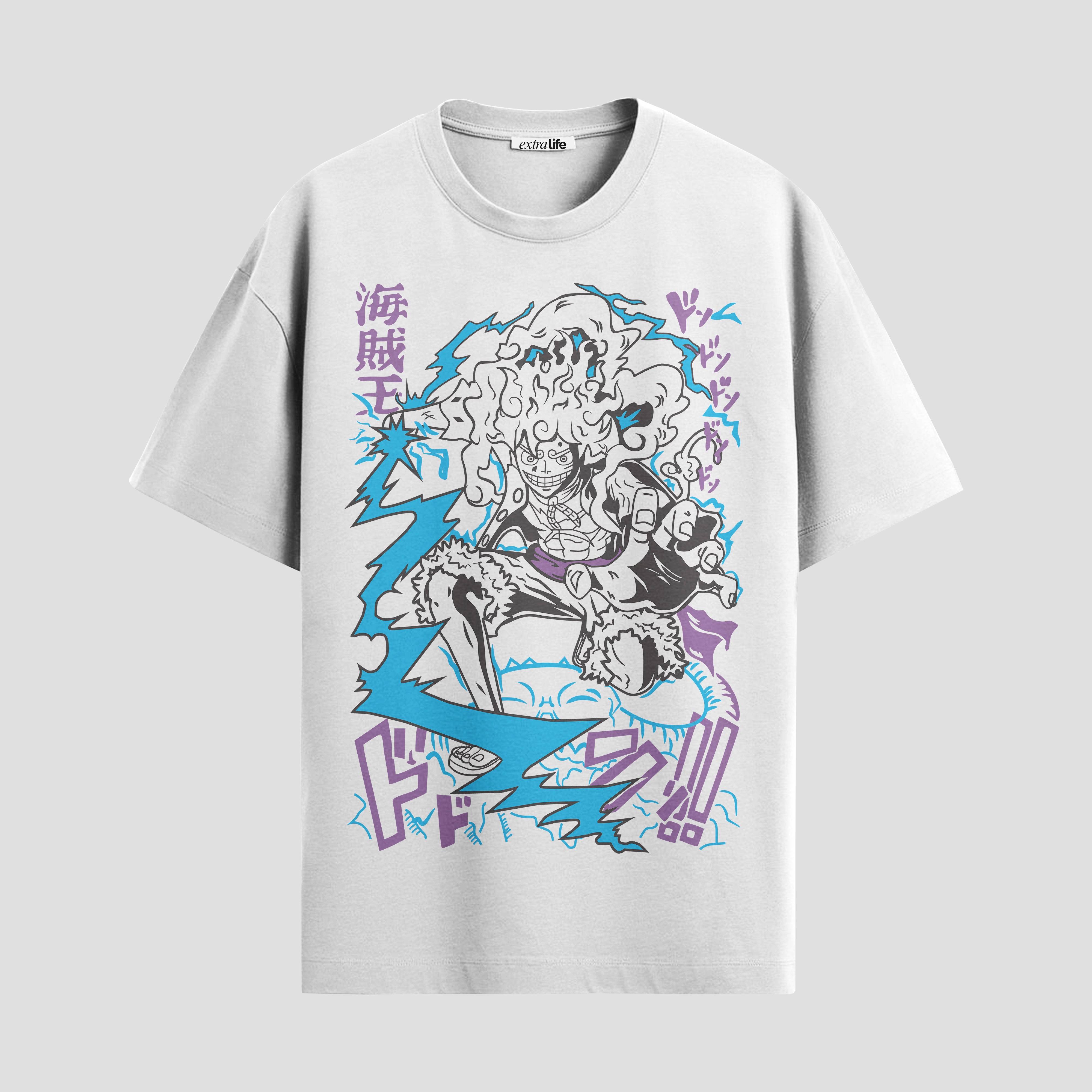 Playera urbana de anime y gaming ExtraLife MX, corte Standard Fit unisex ligero y transpirable en color Deep Black y Pure White, ropa de uso diario para gym y casual.