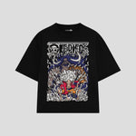 Playera streetwear premium de anime y gaming ExtraLife MX, corte boxy oversized drop shoulder heavyweight en color Deep Black y Off-White, moda urbana mexicana de culto.