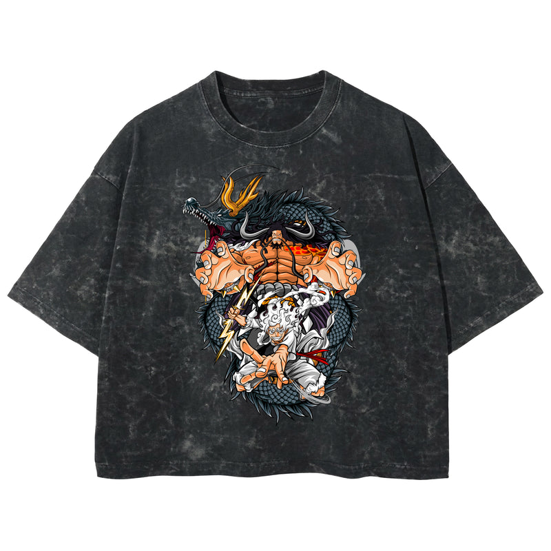 Playera streetwear premium de anime y gaming ExtraLife MX, corte boxy deluxe mineral wash heavyweight en color Acid Wash, moda urbana mexicana de culto.
