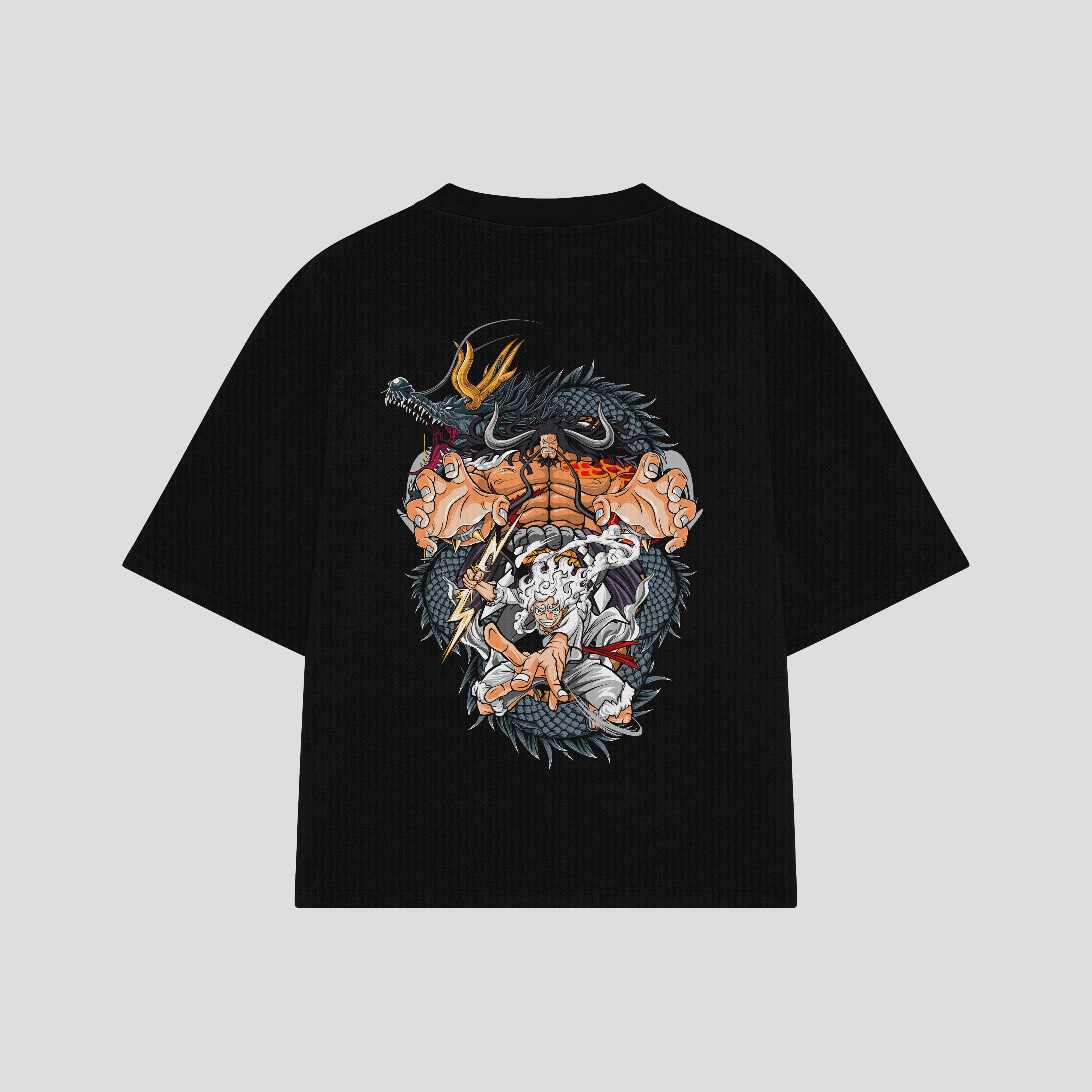 Playera streetwear premium de anime y gaming ExtraLife MX, corte boxy oversized drop shoulder heavyweight en color Deep Black y Off-White, moda urbana mexicana de culto.