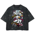 Playera streetwear premium de anime y gaming ExtraLife MX, corte boxy deluxe mineral wash heavyweight en color Acid Wash, moda urbana mexicana de culto.