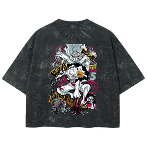 Playera streetwear premium de anime y gaming ExtraLife MX, corte boxy deluxe mineral wash heavyweight en color Acid Wash, moda urbana mexicana de culto.