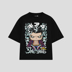 Playera streetwear premium de anime y gaming ExtraLife MX, corte boxy oversized drop shoulder heavyweight en color Deep Black y Off-White, moda urbana mexicana de culto.