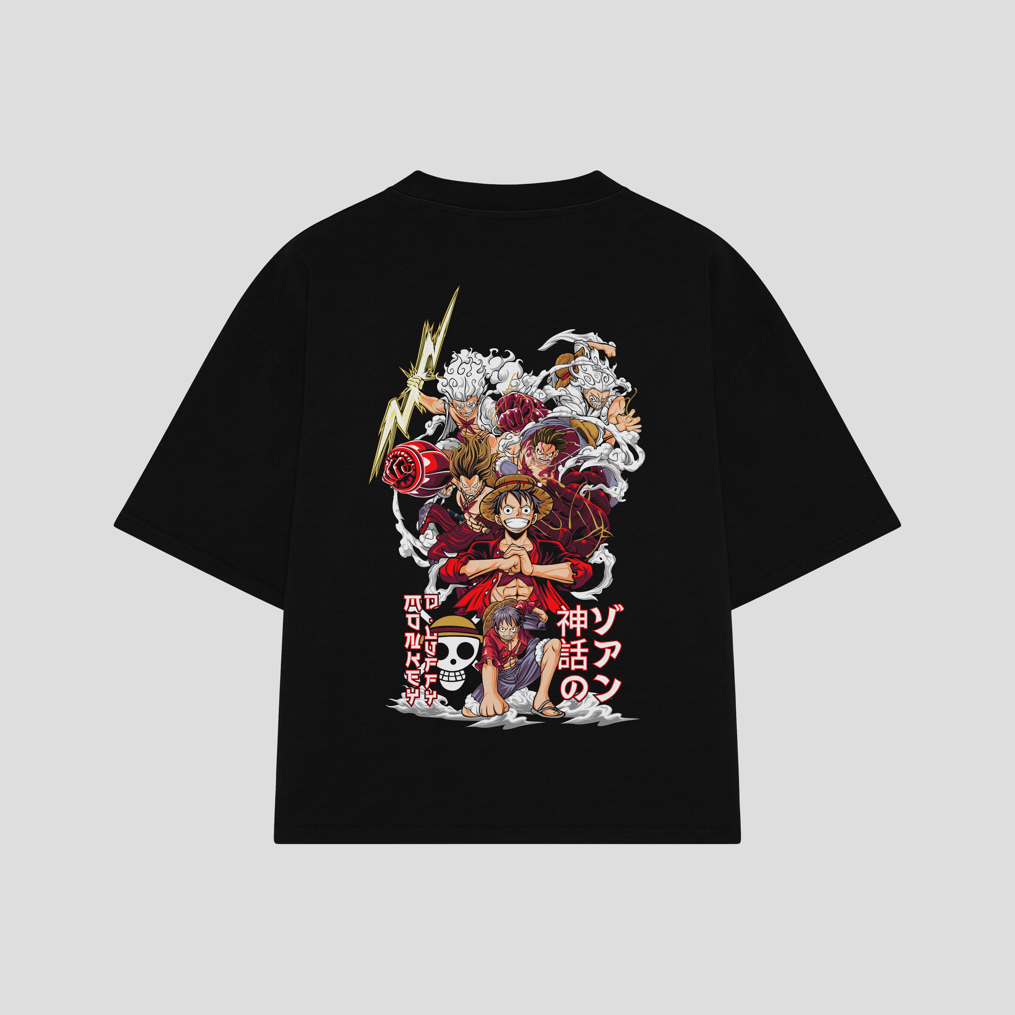 Playera streetwear premium de anime y gaming ExtraLife MX, corte boxy oversized drop shoulder heavyweight en color Deep Black y Off-White, moda urbana mexicana de culto.