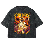 Playera streetwear premium de anime y gaming ExtraLife MX, corte boxy deluxe mineral wash heavyweight en color Acid Wash, moda urbana mexicana de culto.