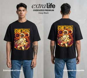 Mar de los Piratas | El del Sombrero de Paja #03202 - Playera Oversized Premium | Deep Black - Foto en modelo