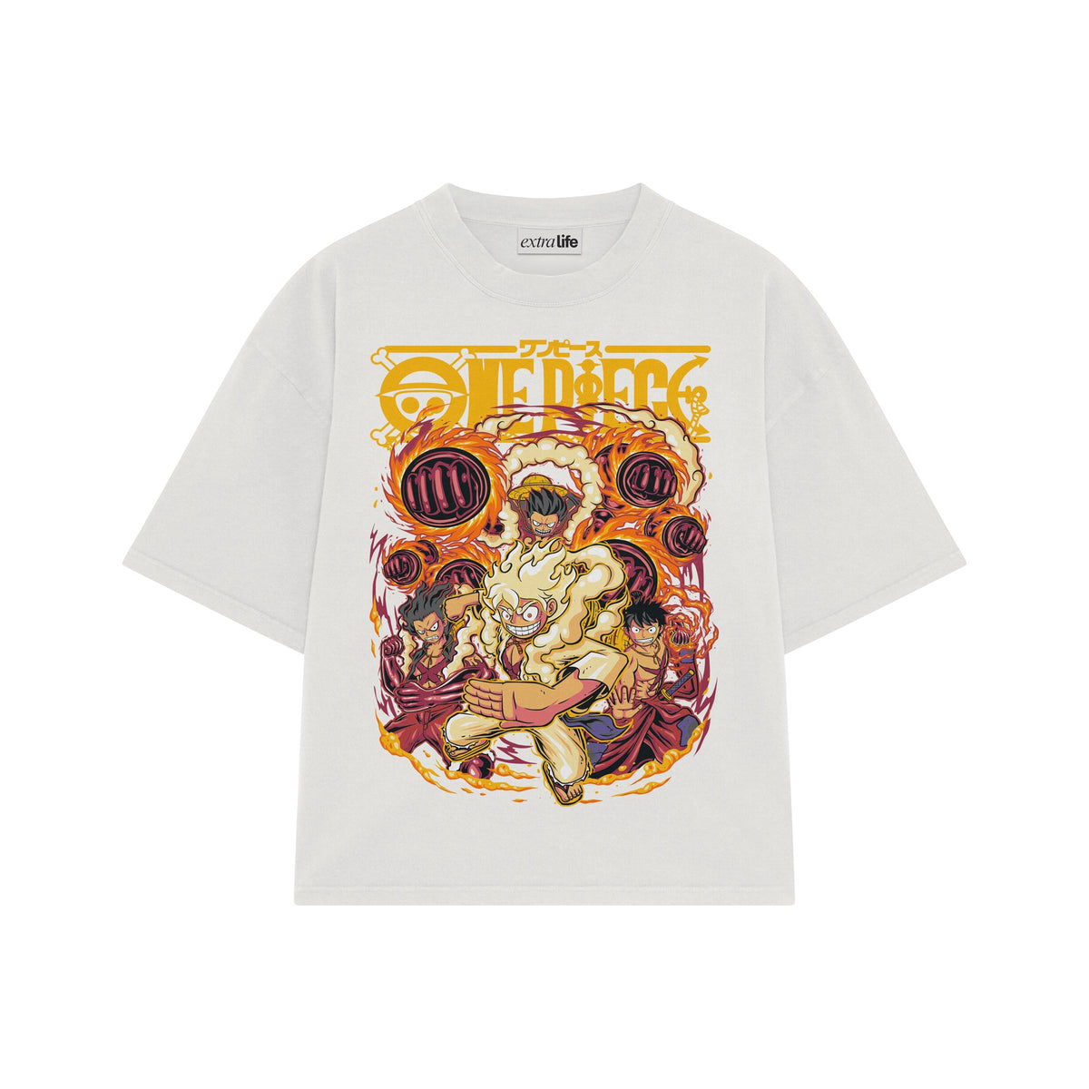 Playera streetwear premium de anime y gaming ExtraLife MX, corte oversized drop shoulder ligero y fresco en color Deep Black y Off-White, moda urbana mexicana de culto.