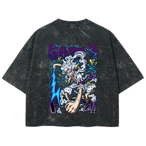 Playera streetwear premium de anime y gaming ExtraLife MX, corte boxy deluxe mineral wash heavyweight en color Acid Wash, moda urbana mexicana de culto.