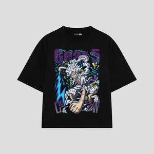 Playera streetwear premium de anime y gaming ExtraLife MX, corte boxy oversized drop shoulder heavyweight en color Deep Black y Off-White, moda urbana mexicana de culto.
