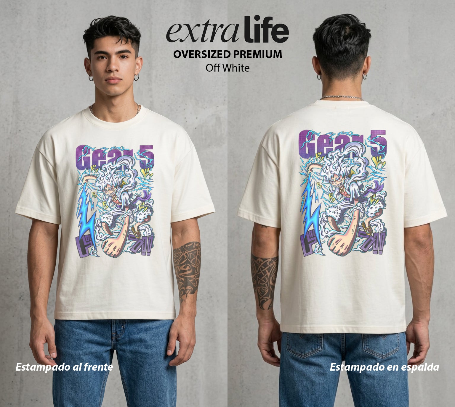 Mar de los Piratas | Hombre de Goma #03203 - Playera Oversized Premium | Off White - Foto en modelo