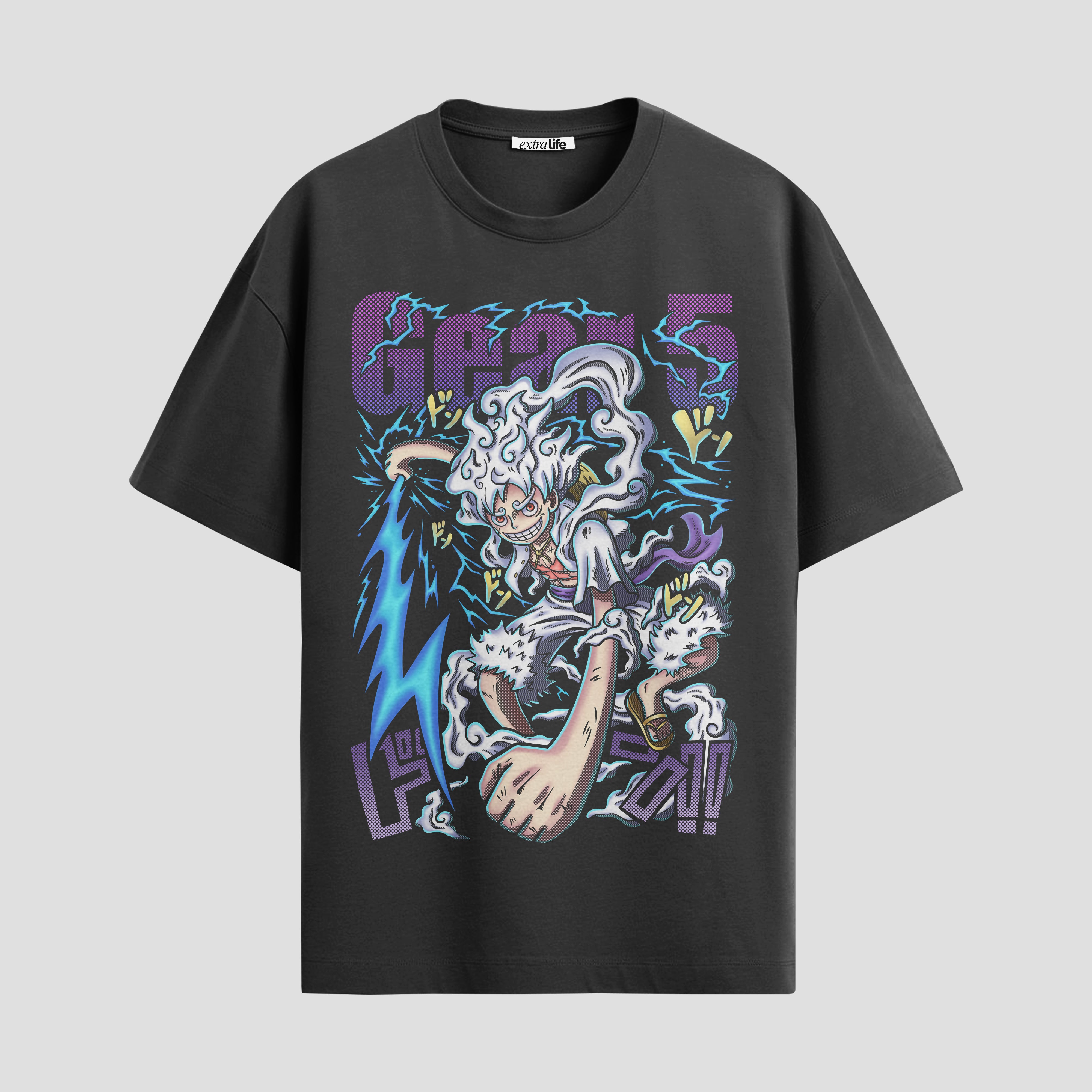 Playera urbana de anime y gaming ExtraLife MX, corte Standard Fit unisex ligero y transpirable en color Deep Black y Pure White, ropa de uso diario para gym y casual.