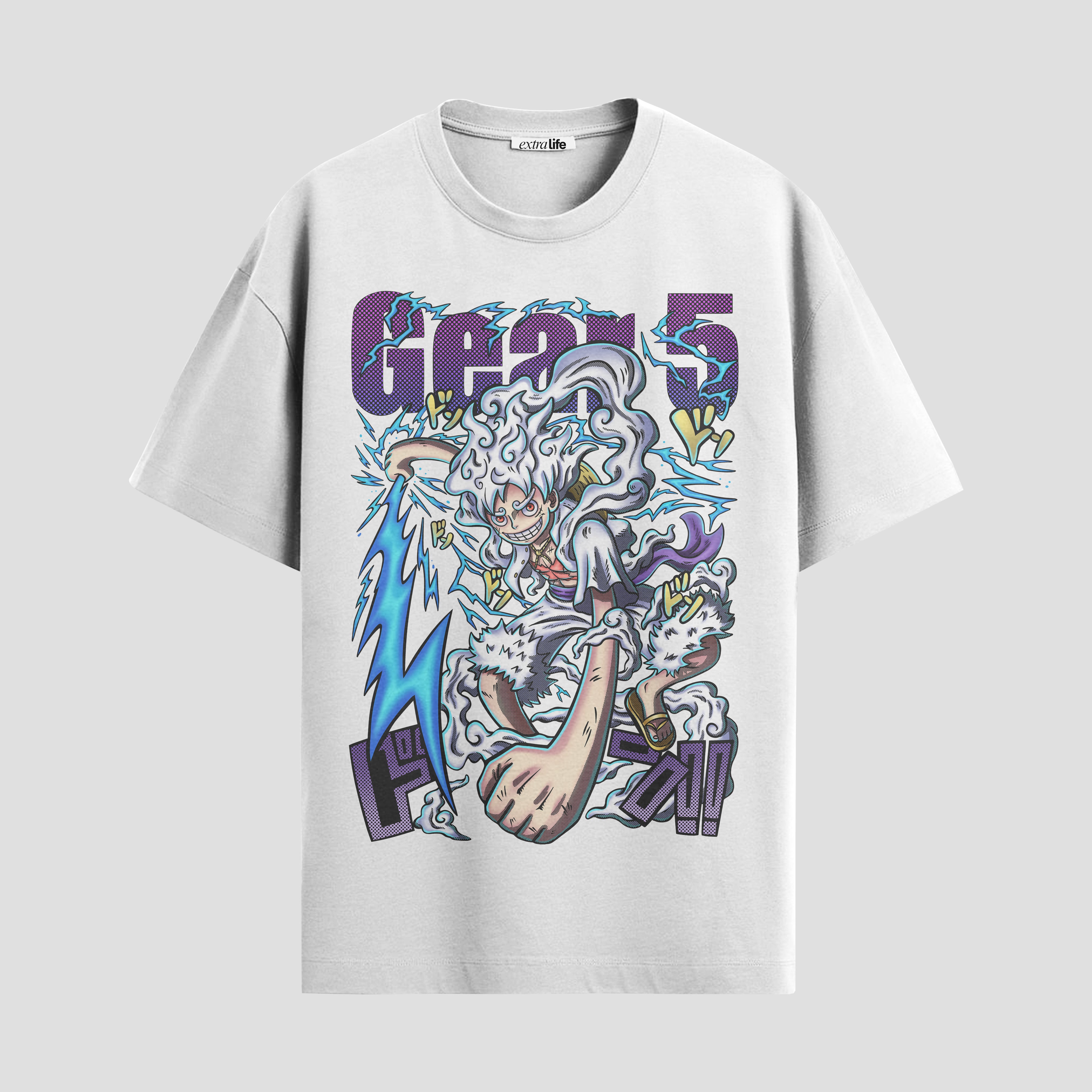 Playera urbana de anime y gaming ExtraLife MX, corte Standard Fit unisex ligero y transpirable en color Deep Black y Pure White, ropa de uso diario para gym y casual.