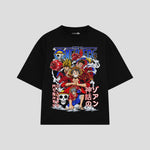 Playera streetwear premium de anime y gaming ExtraLife MX, corte boxy oversized drop shoulder heavyweight en color Deep Black y Off-White, moda urbana mexicana de culto.