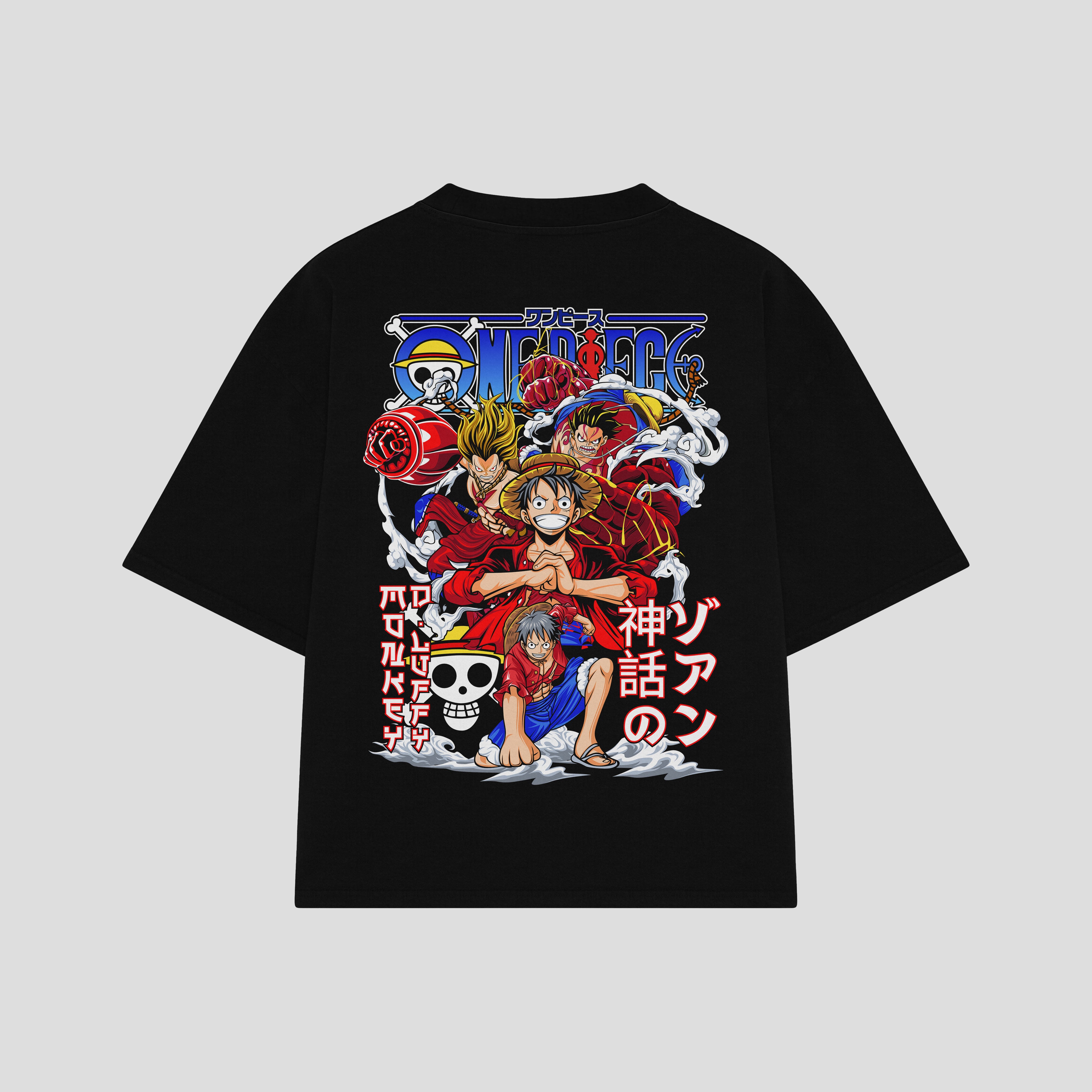 Playera streetwear premium de anime y gaming ExtraLife MX, corte boxy oversized drop shoulder heavyweight en color Deep Black y Off-White, moda urbana mexicana de culto.