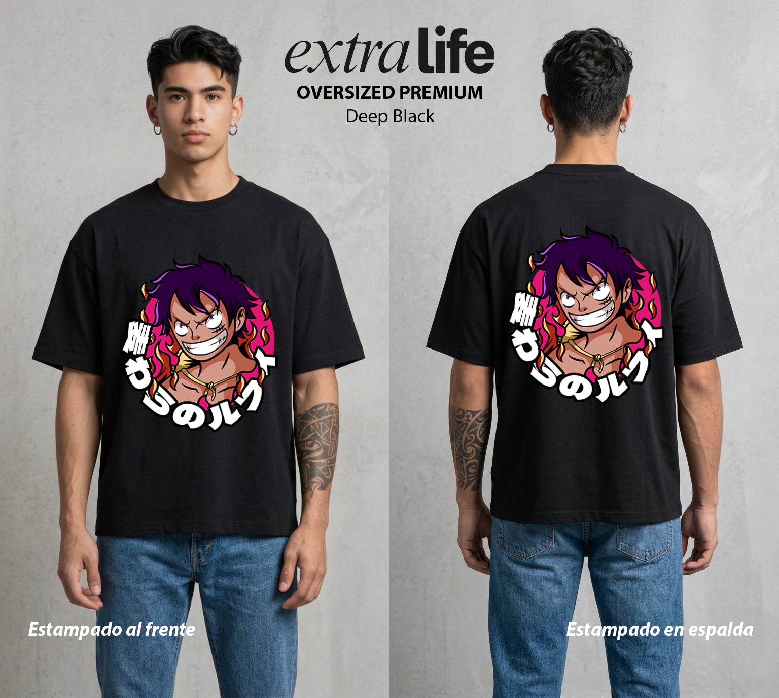 Mar de los Piratas | Capitan de Goma #03206 - Playera Oversized Premium | Deep Black - Foto en modelo