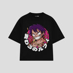 Playera streetwear premium de anime y gaming ExtraLife MX, corte boxy oversized drop shoulder heavyweight en color Deep Black y Off-White, moda urbana mexicana de culto.