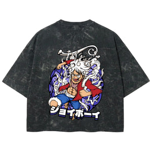 Playera streetwear premium de anime y gaming ExtraLife MX, corte boxy deluxe mineral wash heavyweight en color Acid Wash, moda urbana mexicana de culto.