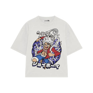 Playera streetwear premium de anime y gaming ExtraLife MX, corte boxy oversized drop shoulder heavyweight en color Deep Black y Off-White, moda urbana mexicana de culto.