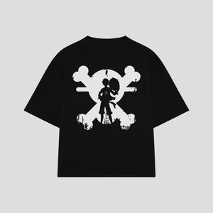 Playera streetwear premium de anime y gaming ExtraLife MX, corte boxy oversized drop shoulder heavyweight en color Deep Black y Off-White, moda urbana mexicana de culto.