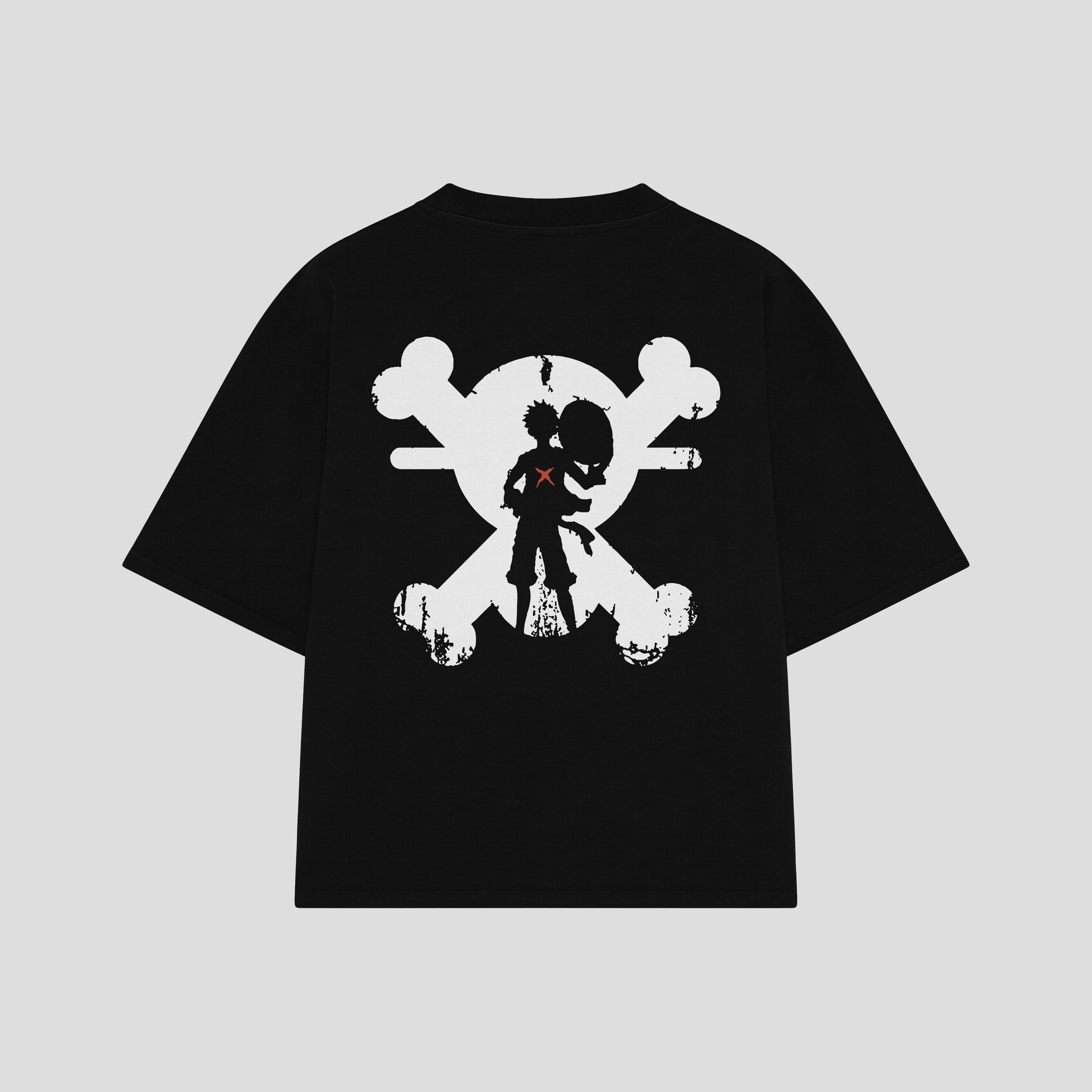Playera streetwear premium de anime y gaming ExtraLife MX, corte boxy oversized drop shoulder heavyweight en color Deep Black y Off-White, moda urbana mexicana de culto.
