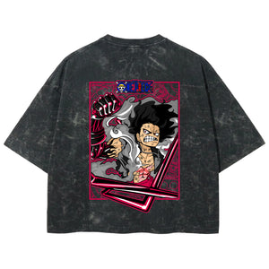 Playera streetwear premium de anime y gaming ExtraLife MX, corte boxy deluxe mineral wash heavyweight en color Acid Wash, moda urbana mexicana de culto.