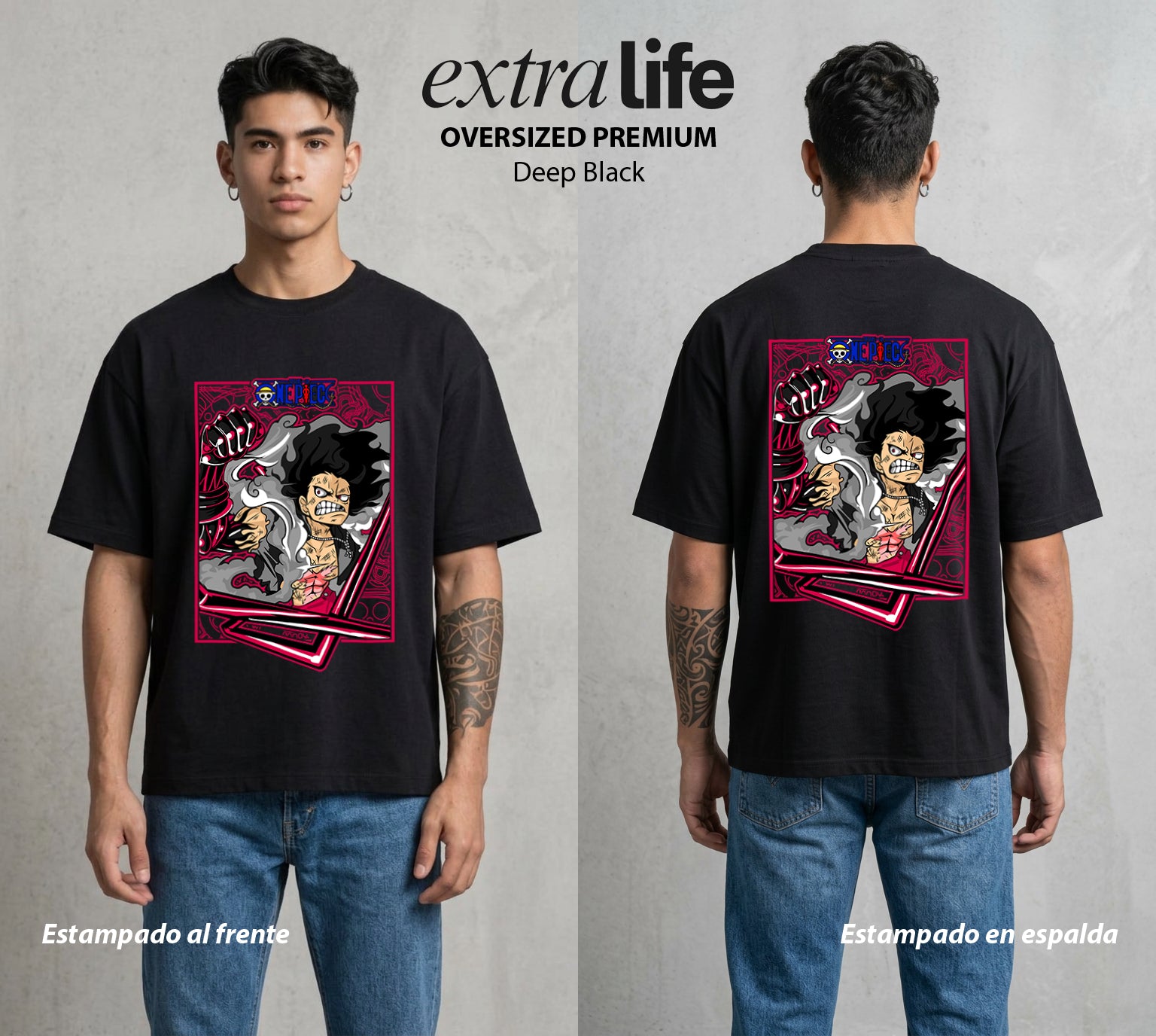 Mar de los Piratas | Capitan de Goma #03211 - Playera Oversized Premium | Deep Black - Foto en modelo