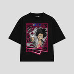 Playera streetwear premium de anime y gaming ExtraLife MX, corte boxy oversized drop shoulder heavyweight en color Deep Black y Off-White, moda urbana mexicana de culto.