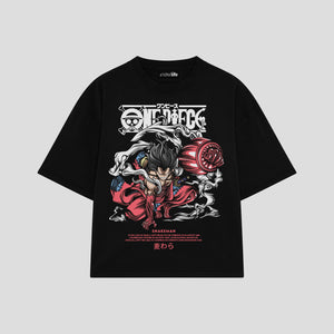 Playera streetwear premium de anime y gaming ExtraLife MX, corte boxy oversized drop shoulder heavyweight en color Deep Black y Off-White, moda urbana mexicana de culto.