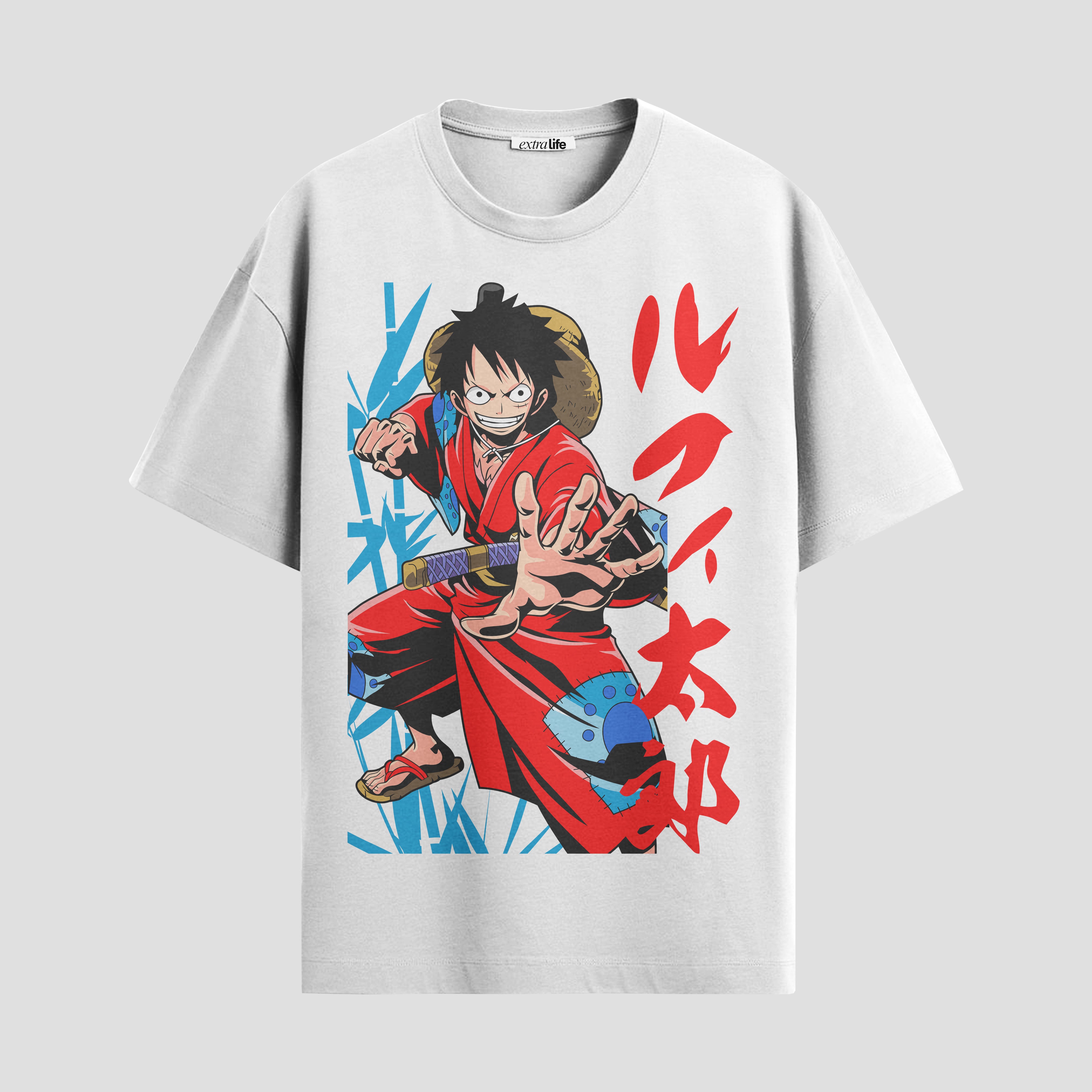 Playera urbana de anime y gaming ExtraLife MX, corte Standard Fit unisex ligero y transpirable en color Deep Black y Pure White, ropa de uso diario para gym y casual.