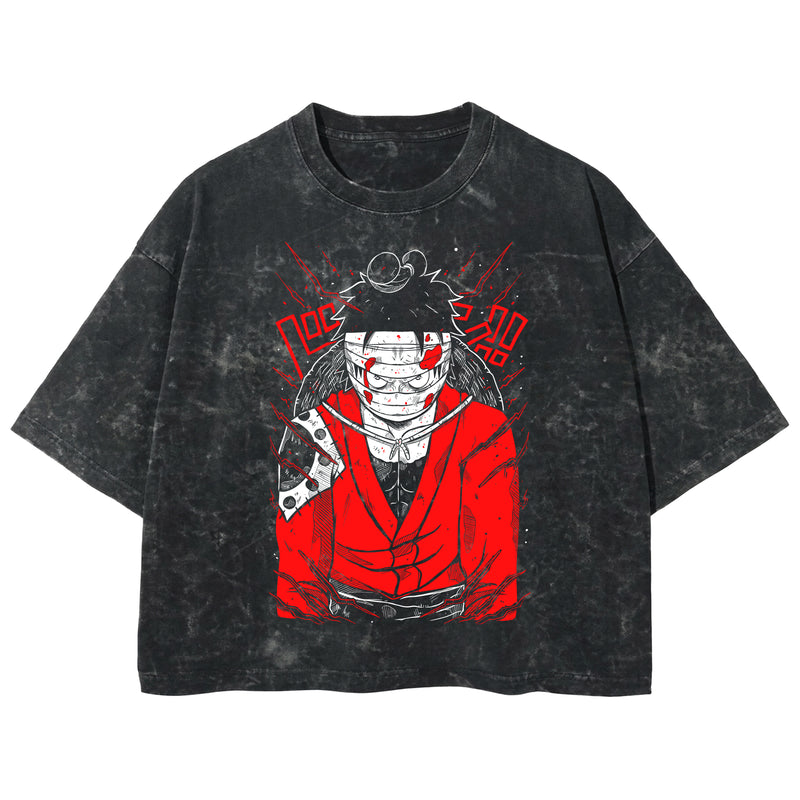 Playera streetwear premium de anime y gaming ExtraLife MX, corte boxy deluxe mineral wash heavyweight en color Acid Wash, moda urbana mexicana de culto.