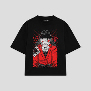 Playera streetwear premium de anime y gaming ExtraLife MX, corte boxy oversized drop shoulder heavyweight en color Deep Black y Off-White, moda urbana mexicana de culto.