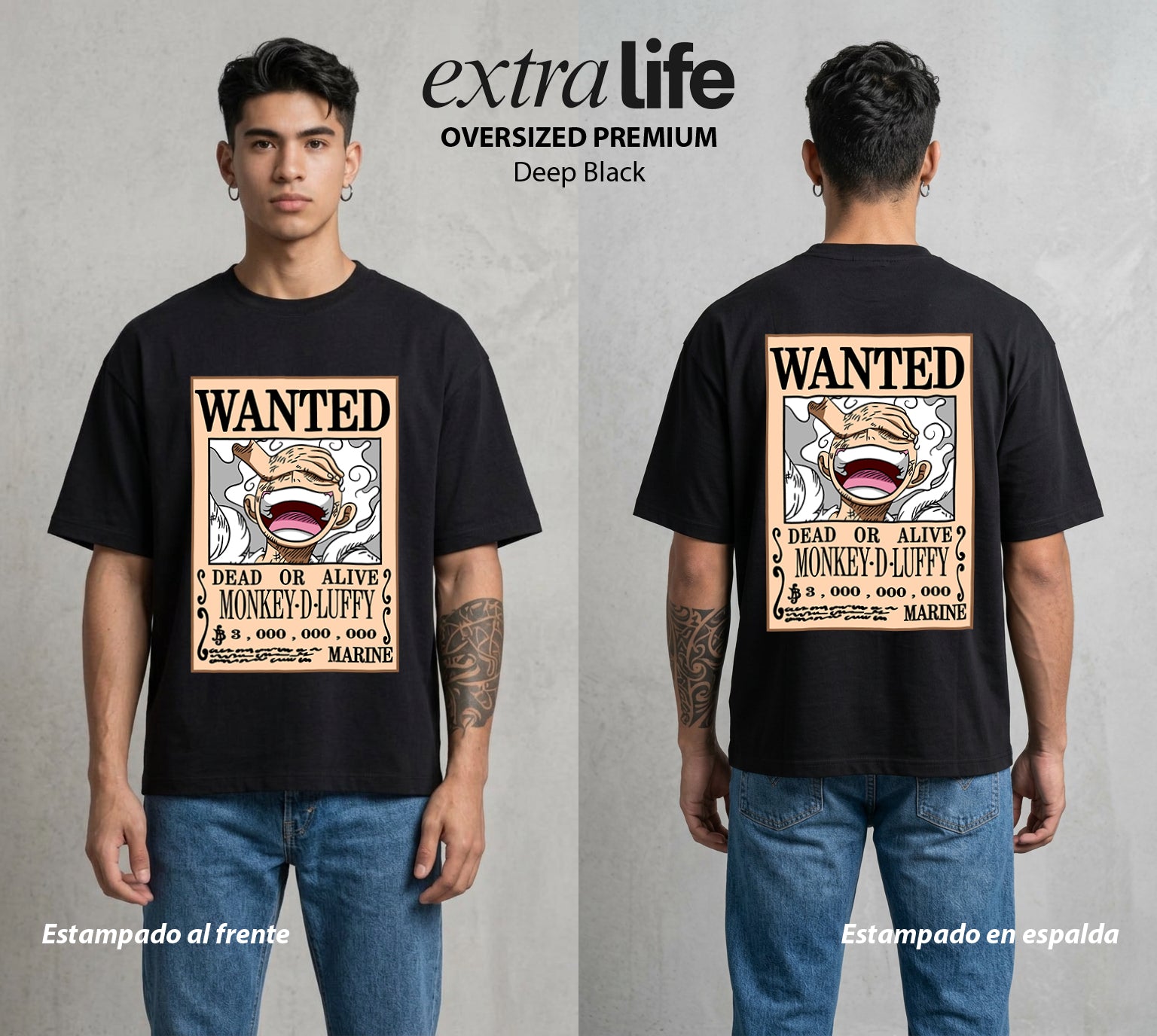 Mar de los Piratas | Capitan de Goma Se Busca #03216 - Playera Oversized Premium | Deep Black - Foto en modelo