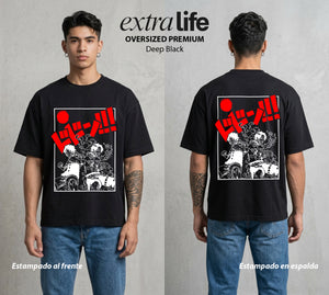 Mar de los Piratas | Puño de Fuego #03218 - Playera Oversized Premium | Deep Black - Foto en modelo