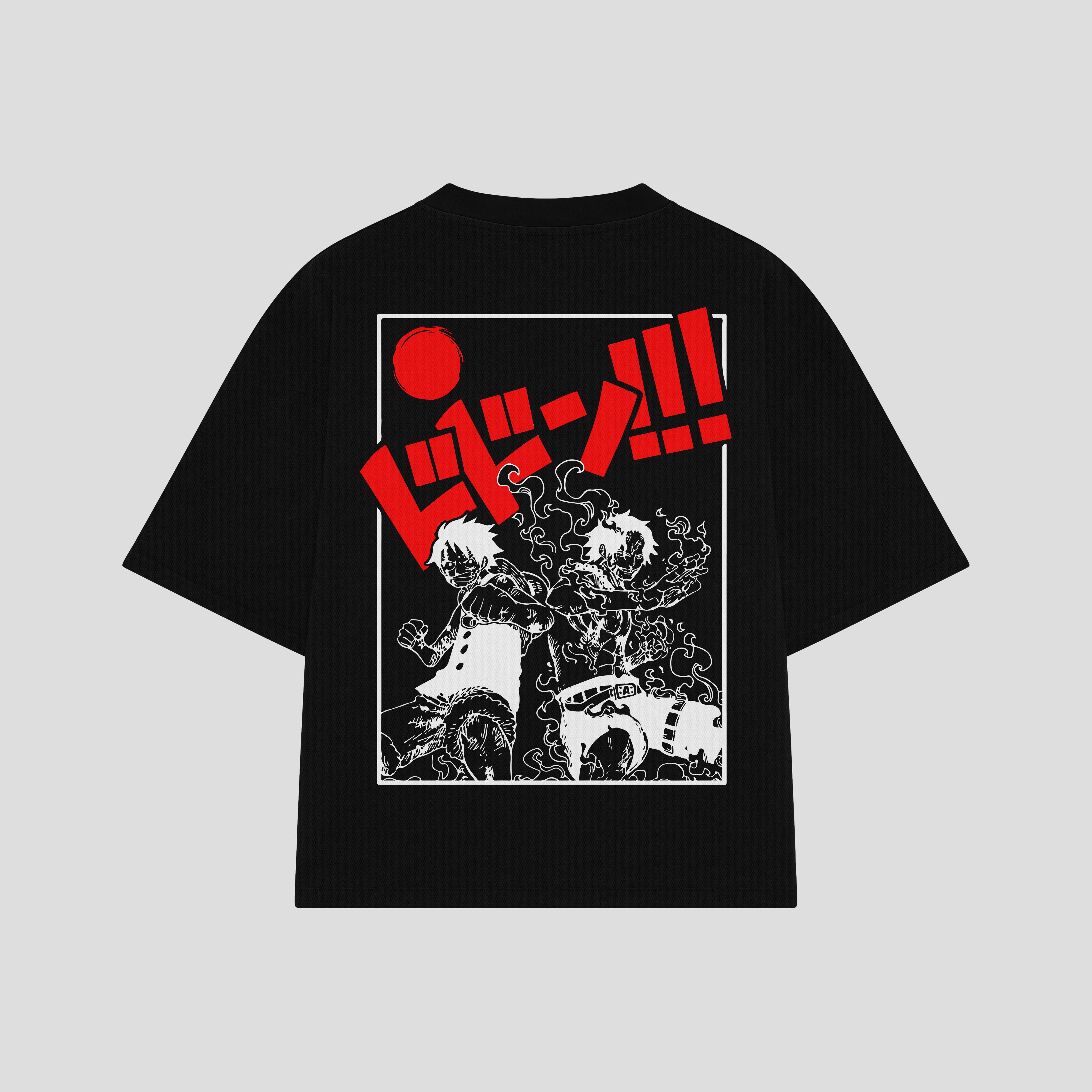 Playera streetwear premium de anime y gaming ExtraLife MX, corte boxy oversized drop shoulder heavyweight en color Deep Black y Off-White, moda urbana mexicana de culto.