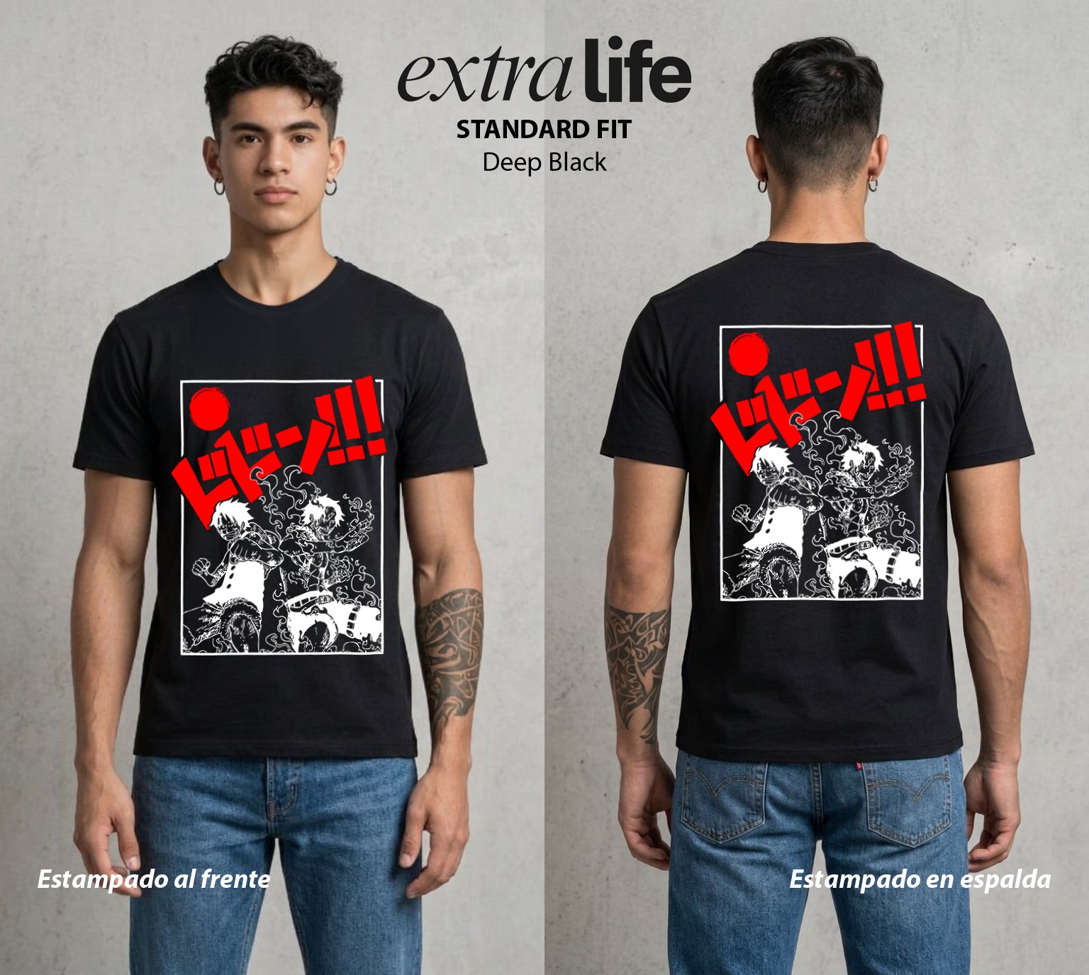 Mar de los Piratas | Puño de Fuego #03218 - Playera Standard Fit | Deep Black - Foto en modelo